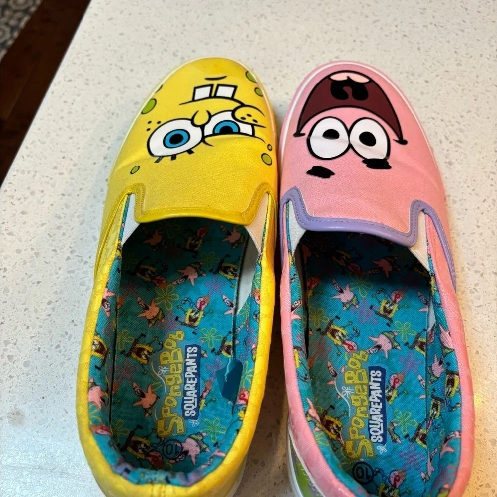 Ground up SpongeBob and Patrick Slip-On Shoes sz 10! Fun! Funky! Mismatched